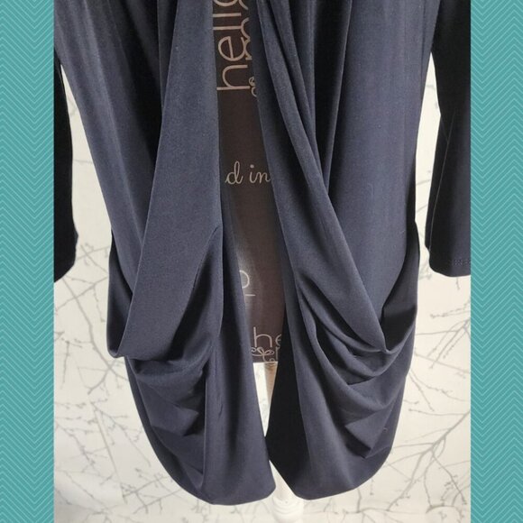 Compli K Navy Stretch Knit Ruched Pocket Open Front Cardigan - Picture 2 of 5